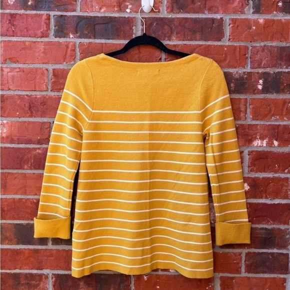 Tahari Womens Small Mustard Yellow Stripe Cuff Rolled Sleeve Sweater - Picture 4 of 9